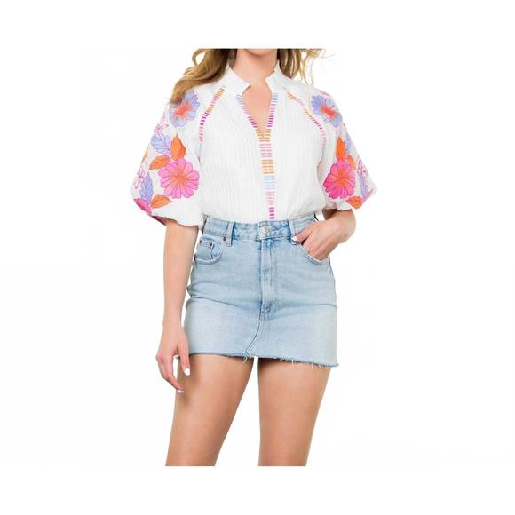 NEW THML embroidered puff sleeve top in white - Picture 2 of 4